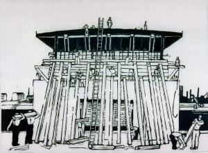 Bau des Widerlagers an der Dreirosenbrücke by Maeglin Rudolf