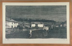 Bauerngehöft mit Pferden und zwei Knaben by Schnyder Albert