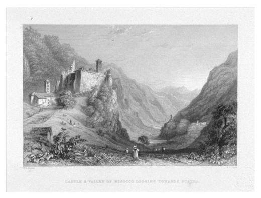 Castle & Valley of Misocco Looking towards Soazza by Bartlett William Henry