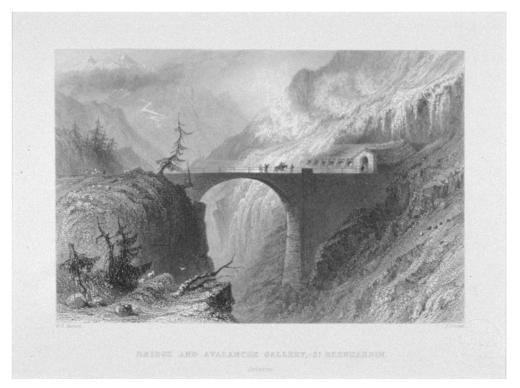 Bridge and Avalanche Gallery, St. Bernhardin by Bartlett William Henry