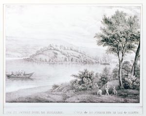 Die St. Petersinsel im Bielersee. L'isle de St. Pierre sur le lac de Bienne vers 1835 by Frey Samuel