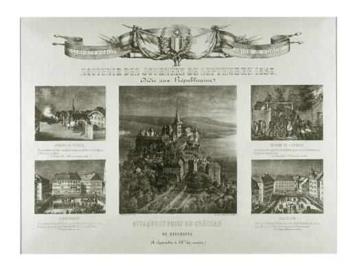 Souvenir des Journées de Septembre 1856, dédié aux Républicains. (Neuchâtel, Peseux, La Chaux-de-Fonds) by Dévicque Julien