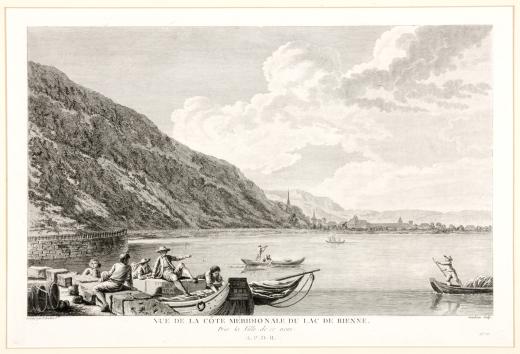 Vue de la Côte Méridionale du lac de Bienne, / Près de la ville de ce nom. A.P.D.R. by Lebarbier Jean - Jacques Francois