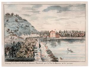 Passage de la nouvelle route de Bienne à Neuchàtel près du lac de Bienne, et ses environs. by Girard Johann Peter