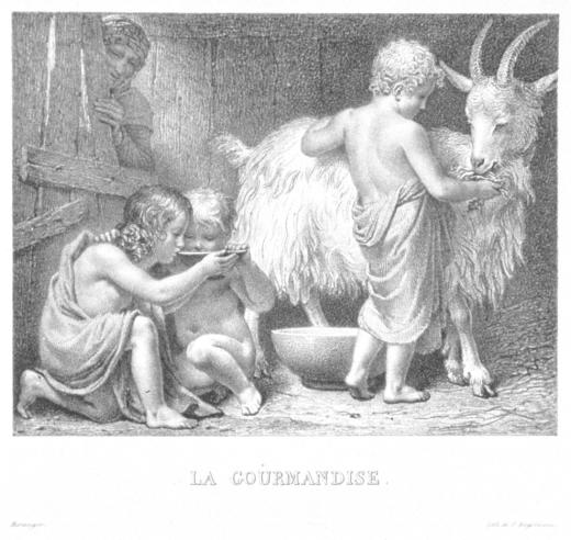 La gourmandise ( Trois enfants avec un bouc) by Béranger Charles