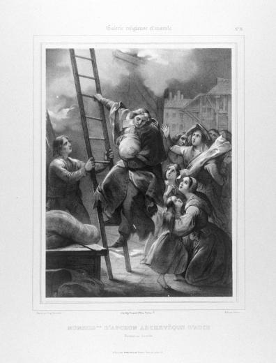 Monseigneur d'Apchon Archevêque d'Auch pendant un incendie by Charpentier Louis Eugène