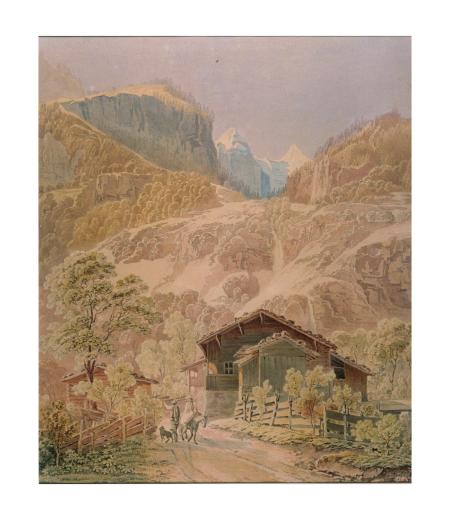 Berglandschaft mit Wasserfällen (bei Lauterbrunnen) by Schwab-Verdan David