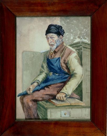 Alter mann auf Ofen by Schöchlin Bertha